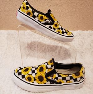 Custom Vans Sunflower Checkerboard Slip-On Shoes